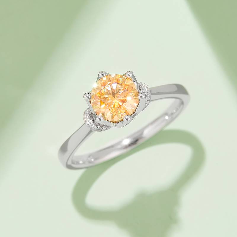 Straight arm V-set crown S925 silver plated platinum moissanite diamond women's ring 1 carat D-grade
